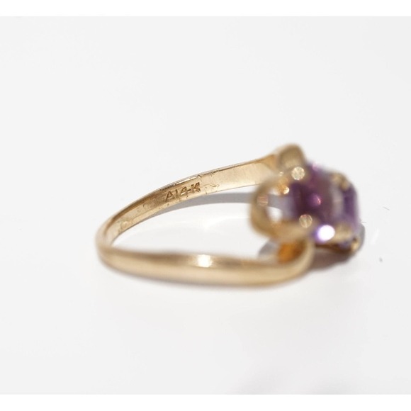 Vintage 14k Solid Yellow Gold Natural Bypass Purple Ameythyst Ring - Round Swirl - Picture 3 of 6